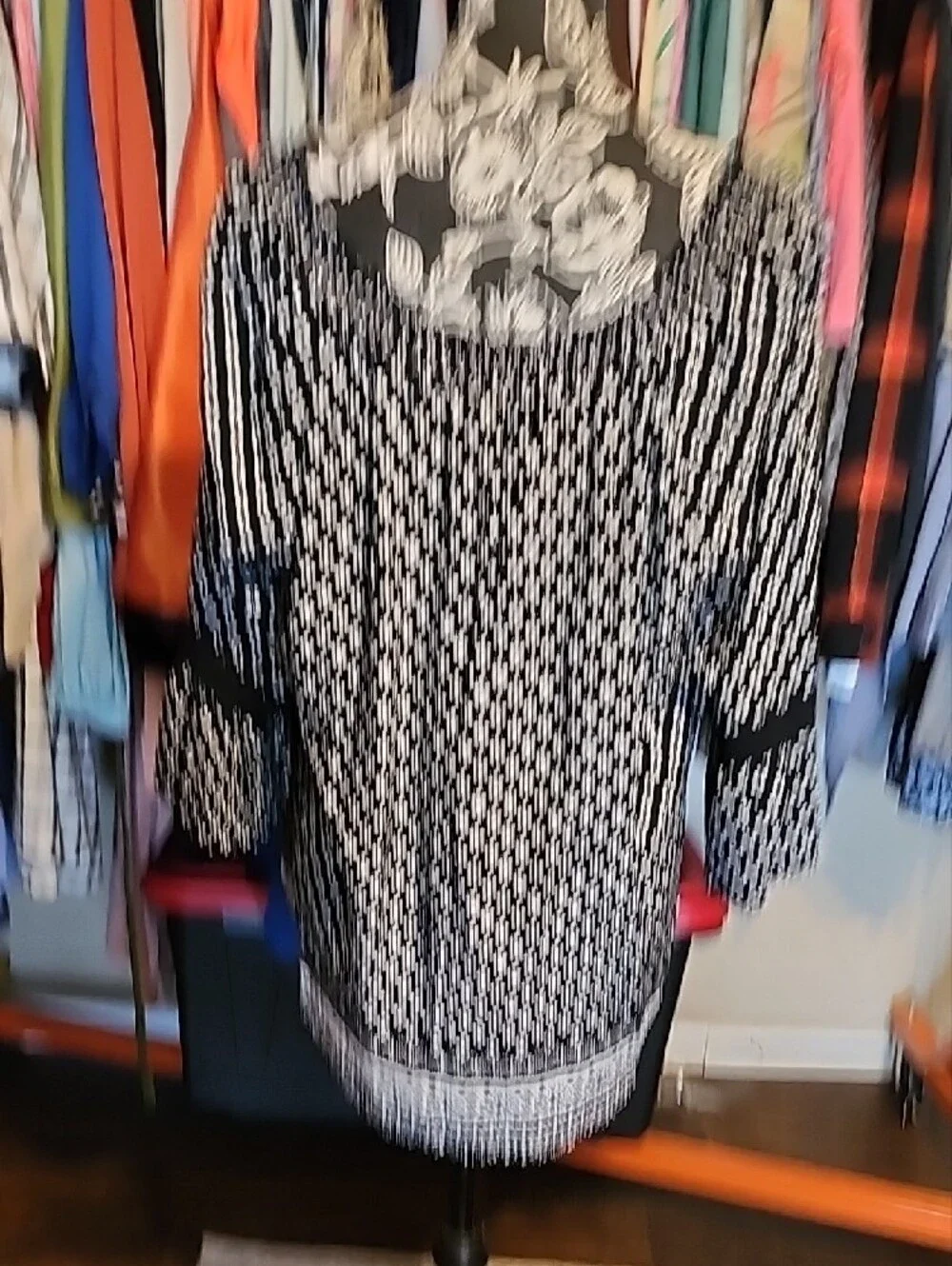 Faded Glory Black and White Off-Shoulder Boho Tunic